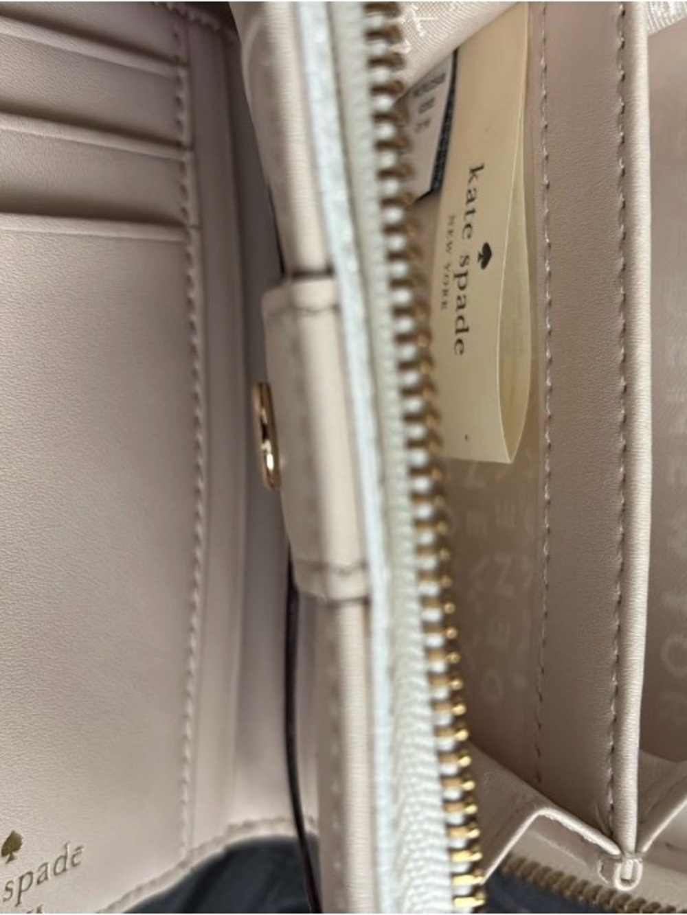 kate spade Cream and Beige Textured Leather Bifold Wallet with Gold Plaque - Picture 3 of 4